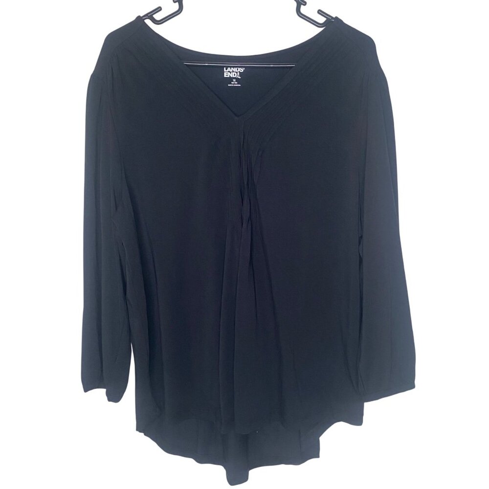 NWT Lands End Top Womens Size 1X Black Long Sleeve V-Neck Lightweight Stretch Fa